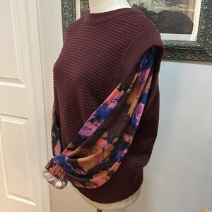 Burgundy Sweater with Floral Sleeves